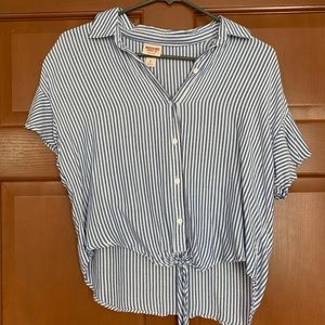 pinstriped blue and white blouse